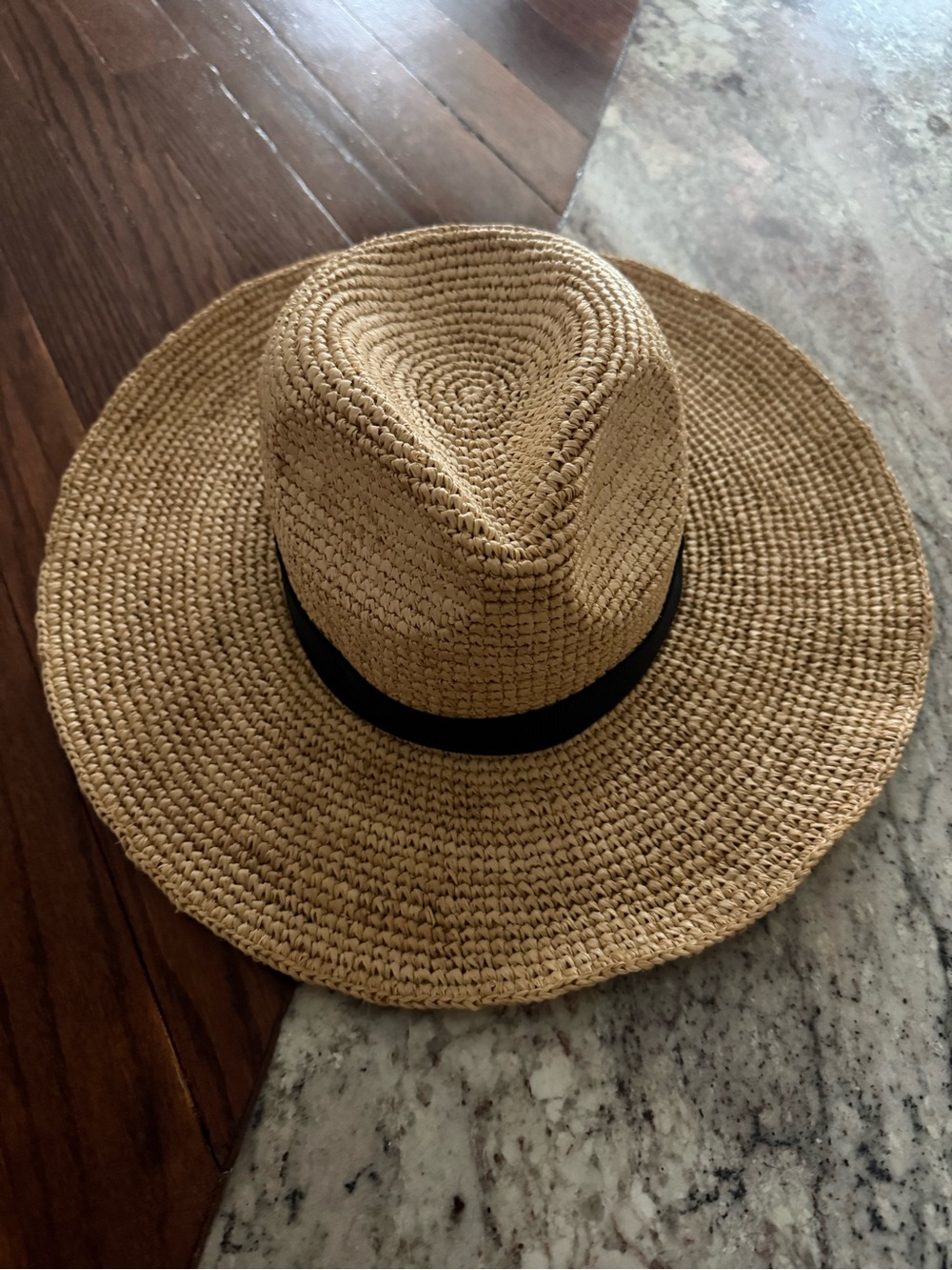 J. Crew Tan Straw Wide-Brim Fedora with Black Band